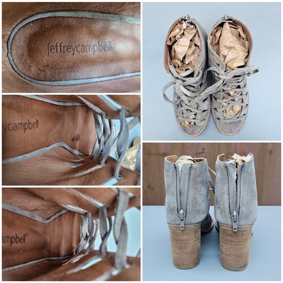 Suede Open Toe Bootie Jeffrey Campbell Size 10 Taupe Leather Ghillie Sandal Boot - Picture 1 of 13